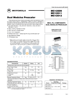 MC12011 datasheet - Dual Modulus Prescaler