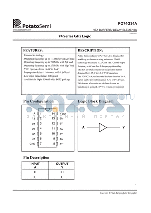 PO74G34ASR datasheet - HEX BUFFERS/ DELAY ELEMENTS