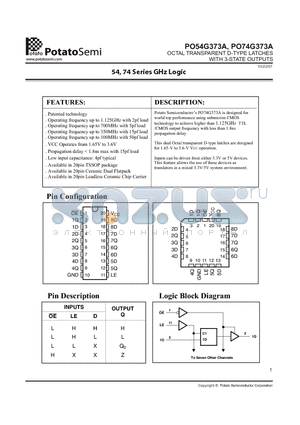 PO74G373A datasheet - OCTAL TRANSPARENT D-TYPE LATCHES WITH 3-STATE OUTPUTS