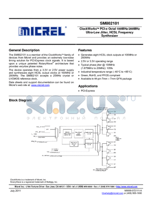 SM802101UMGR datasheet - ClockWorks PCI-e Octal 100MHz/200MHz Ultra-Low Jitter, HCSL Frequency Synthesizer