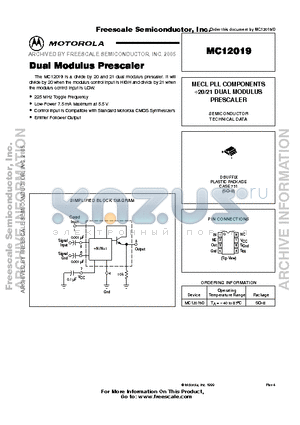 MC12019 datasheet - Dual Modulus Prescaler