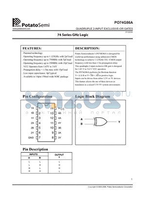 PO74G86A datasheet - QUADRUPLE 2-INPUT EXCLUSIVE-OR GATES