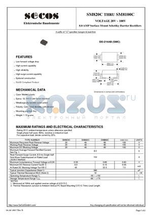 SM8100C datasheet - 8.0 AMP Surface Mount Schottky Barrier Rectifiers