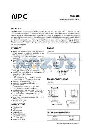 SM8131B datasheet - The SM8131B is a charge pump DC/DC converter that switches between 1 and 1.5 automatically.