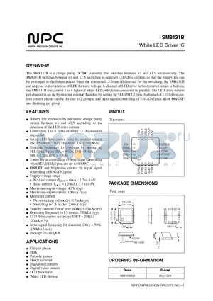 SM8131B00B datasheet - The SM8131B is a charge pump DC/DC converter that switches between 1 and 1.5 automatically.