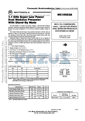 MC12053AD datasheet - 1.1 GHz Super Low Power Dual Modulus Prescaler With Stand-By Mode