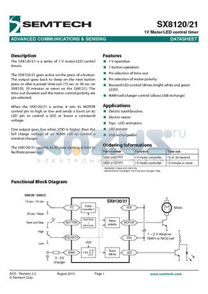 SX812X datasheet - 1V Motor/LED control timer ADVANCED COMMUNICATIONS & SENSING