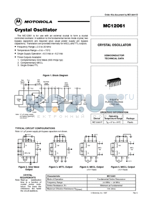 MC12061 datasheet - Crystal Oscillator