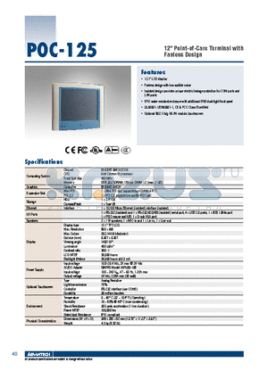 POC-125 datasheet - 12 Point-of-Care Terminal with Fanless Design