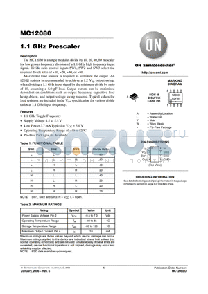 MC12080DR2G datasheet - 1.1 GHz Prescaler