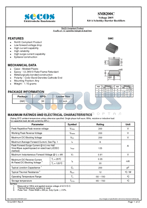 SM8200C datasheet - Voltage 200V 8.0 A Schottky Barrier Rectifiers
