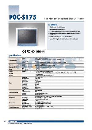 POC-S175 datasheet - Slim Point-of-Care Terminal with 17 TFT LCD