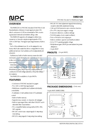 SM8212 datasheet - POCSAG Decoder For Multiframe Pagers