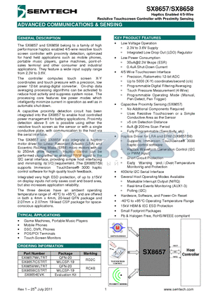 SX8654EVK datasheet - Haptics Enabled 4/5-Wire Resistive Touchscreen Controller with Proximity Sensing