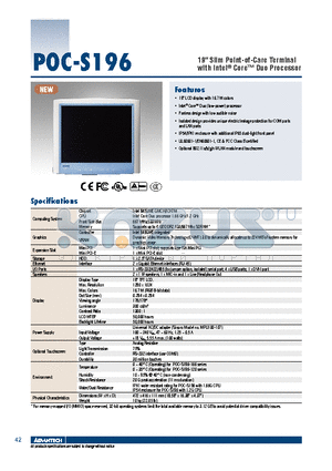 POC-S196 datasheet - 19 Slim Point-of-Care Terminal with Intel^ Core Duo Processor