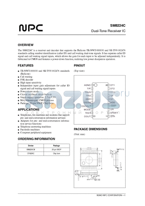 SM8224CM datasheet - Dual-Tone Receiver IC