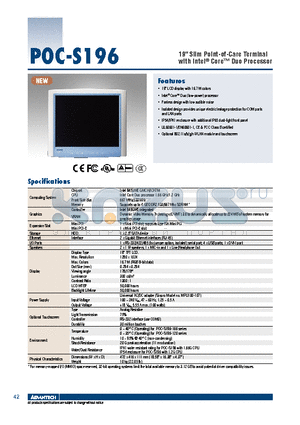 POC-S196-120-ATE datasheet - 19 Slim Point-of-Care Terminal with Intel^ Core Duo Processor