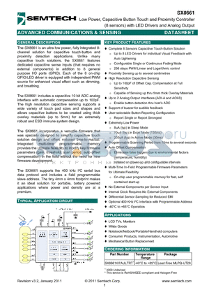 SX8661 datasheet - Low Power, Capacitive Button Touch and Proximity Controller