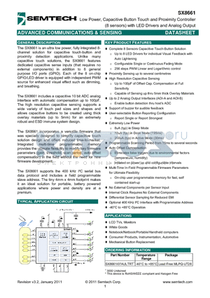 SX8661I07AULTRT datasheet - Low Power, Capacitive Button Touch and Proximity Controller