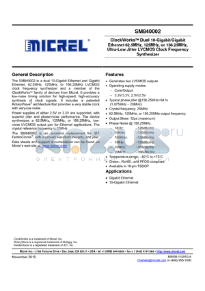 SM840002 datasheet - ClockWorks Dual 10-Gigabit/Gigabit Ethernet 62.5MHz, 125MHz, or 156.25MHz