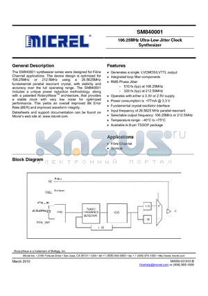 SM840001 datasheet - 106.25MHz Ultra-Low Jitter Clock Synthesizer