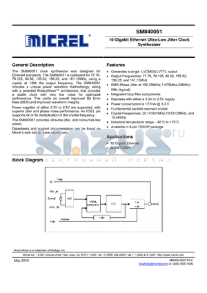 SM840051 datasheet - 10 Gigabit Ethernet Ultra-Low Jitter Clock Synthesizer