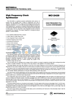 MC12429 datasheet - HIGH FREQUENCY CLOCK SYNTHESIZER