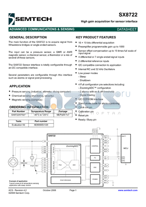 SX8722I070LF datasheet - High gain acquisition for sensor interface