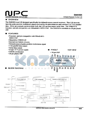 SM8505 datasheet - Infrared Remote Control LSI