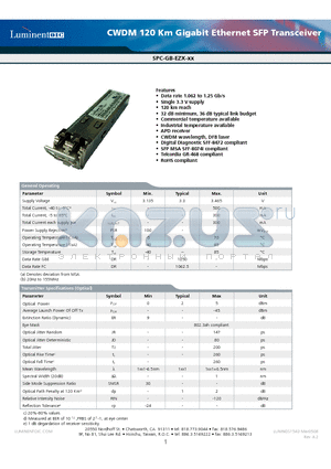 SPC-GB-EZX-29CNA datasheet - CWDM 120 Km Gigabit Ethernet SFP Transceiver