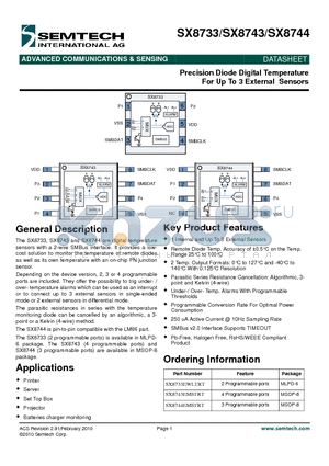 SX8733 datasheet - Precision Diode Digital Temperature For Up To 3 External Sensors