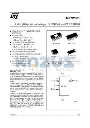 M27W801-120F6TR datasheet - 8 Mbit 1Mb x8 Low Voltage UV EPROM and OTP EPROM