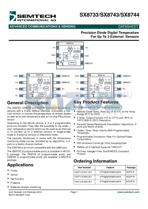 SX8743 datasheet - Precision Diode Digital Temperature For Up To 3 External Sensors