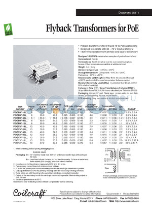POE13F-12L datasheet - Flyback Transformers for PoE