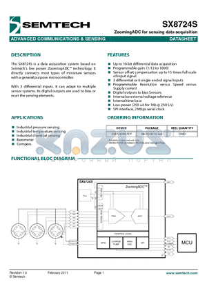 SX8724S datasheet - ZoomingADC for sensing data acquisition