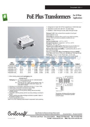 POE300F-12L datasheet - PoE Plus Transformers