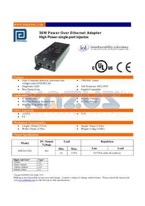 POE30U-560 datasheet - 30W Power Over Ethernet Adapter