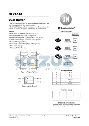NLX2G16AMX1TCG datasheet - Dual Buffer