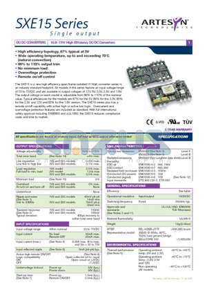 SXE15-48S05 datasheet - 10.8-15W High Efficiency DC/DC Converters