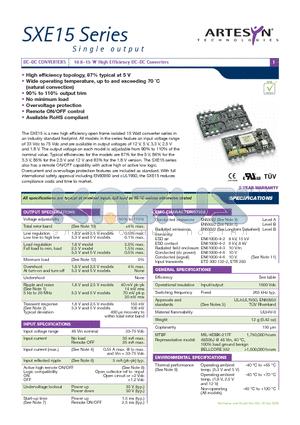 SXE15-48S12J datasheet - DC-DC CONVERTERS 10.8-15 W High Efficiency DC-DC Converters 1