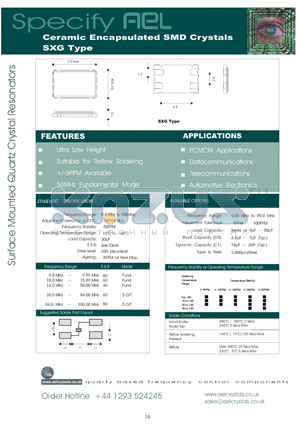 SXG datasheet - Ceramic Encapsulated SMD Crystals