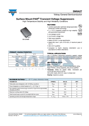 SM8A27HE3-2D datasheet - Surface Mount PAR Transient Voltage Suppressors