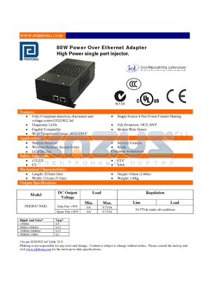 POE80U-560G datasheet - 80W Power Over Ethernet Adapter