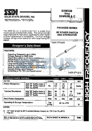 SXM33B datasheet - PIN DIODE RF POWER SWITCH AND ATENUATOR