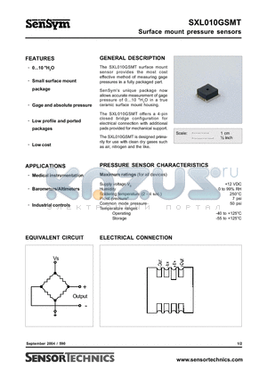 SXL010GSMT datasheet - Surface mount pressure sensors