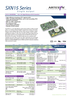 SXN15-48S3V3 datasheet - 10.8-15W High Efficiency DC/DC Converters