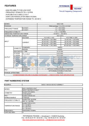 SXO-1109 datasheet - HIGH RELIABILITY FOR LOW COST