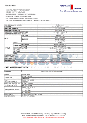 SXO25-0507 datasheet - HIGH RELIABILITY FOR LOW COST 2.5 VDC SUPPLY VOLTAGE