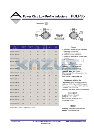 PCLP05-1R2M-RC datasheet - Power Chip Low Profile Inductors