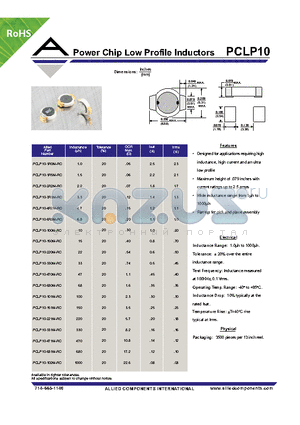 PCLP10-101M-RC datasheet - Power Chip Low Profile Inductors